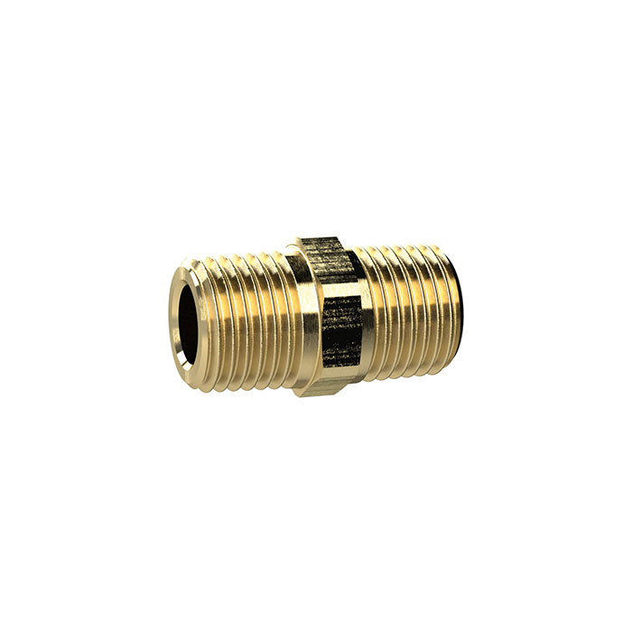 Double threaded nipple, Conical, R 1/8 a., R 1/8 a., AF 12, Brass