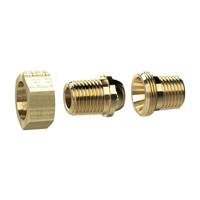 Rem. double threaded nipple, con. sealing, R 1/8 o.,R 1/4 o.Brass