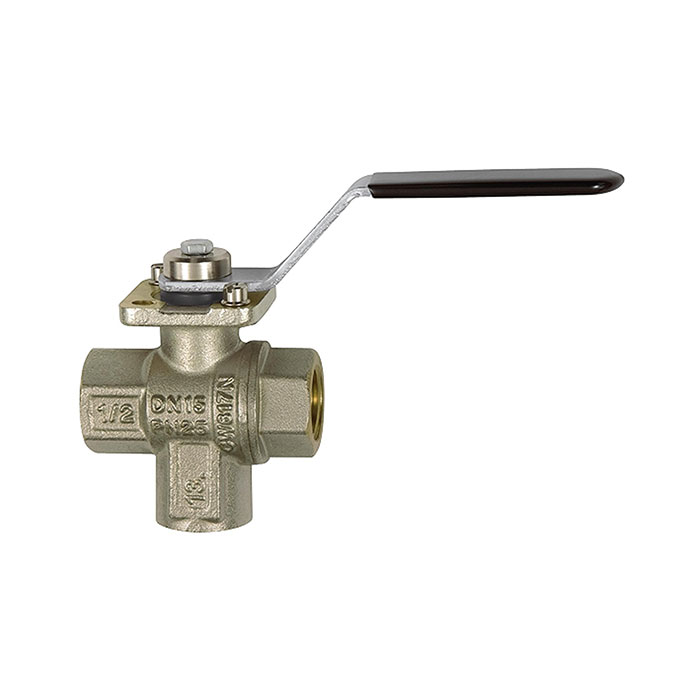 3-way ball valve, nickel-plated brass, T-hole, Rp 1/4