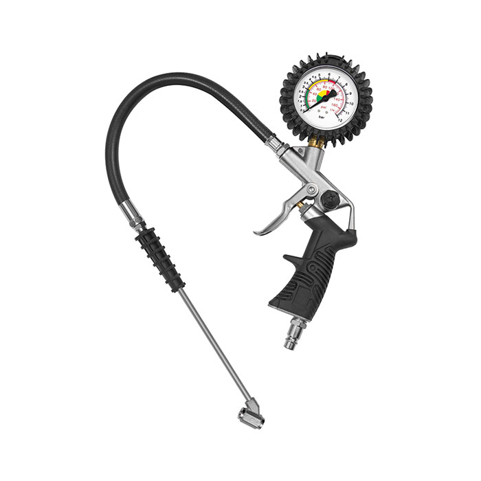 Stand. manual tyre gauge, garage connector, Uncalibrated 0-12 bar