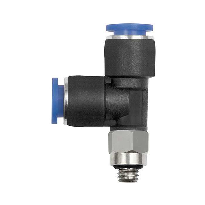 Push-in T-fitting »Blue Series« mini, L-shape, rotating, M3