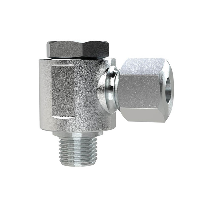 Pivoting angled fitting, M8x1.0 o., Pipe exterior Ø 4