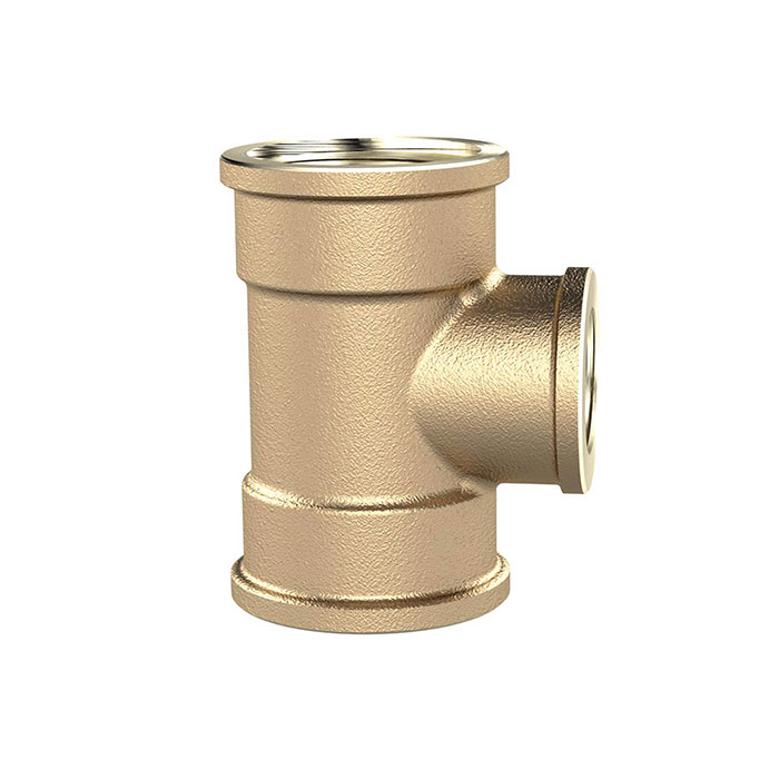 T-reducer 3xint.thread, 2xG3/4i, Outlet G1/2, 16bar, bright brass