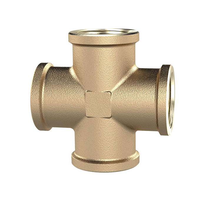 Cross-piece, 4x interior thread, G 1/2, 16 bar, bright brass