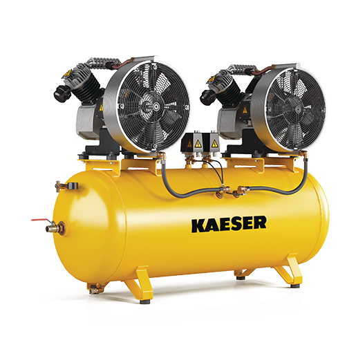 KAESER Industrial reciprocating compressor twin system model KCD 630-350 Version for 2-way dialling with sound insulation cover