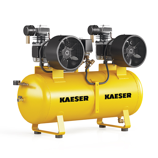 KAESER Industrial reciprocating compressor twin system model KCCD 130-350 with sound insulation cover