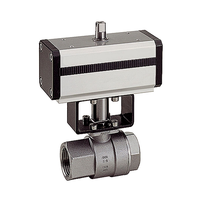 Stainless steel ball valve, Pneumatic actuation drive, Rp 3/4