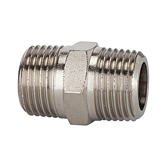 Double threaded nipple, R 3/8 o., R 3/8 o., nickel-plated brass