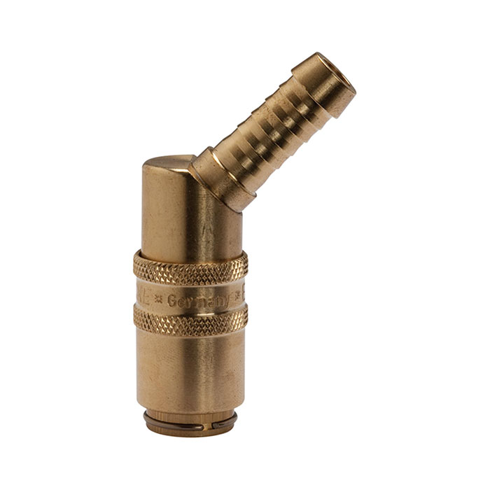 Tempered coupling DN 6, Taps 9 mm, Brass, Hose sleeve 45°