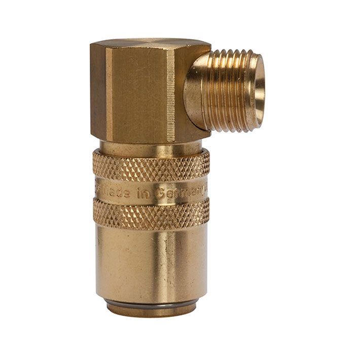 Tempered coupling DN 9, Exterior thread, Brass, G 3/8 90°