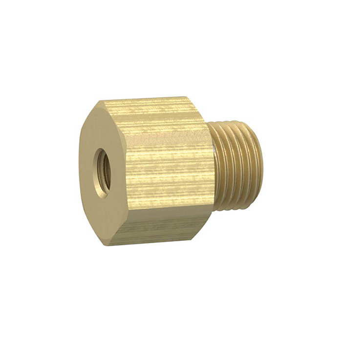 Reducing nipple long, G 1/8 o., M5 i., AF 14, Brass